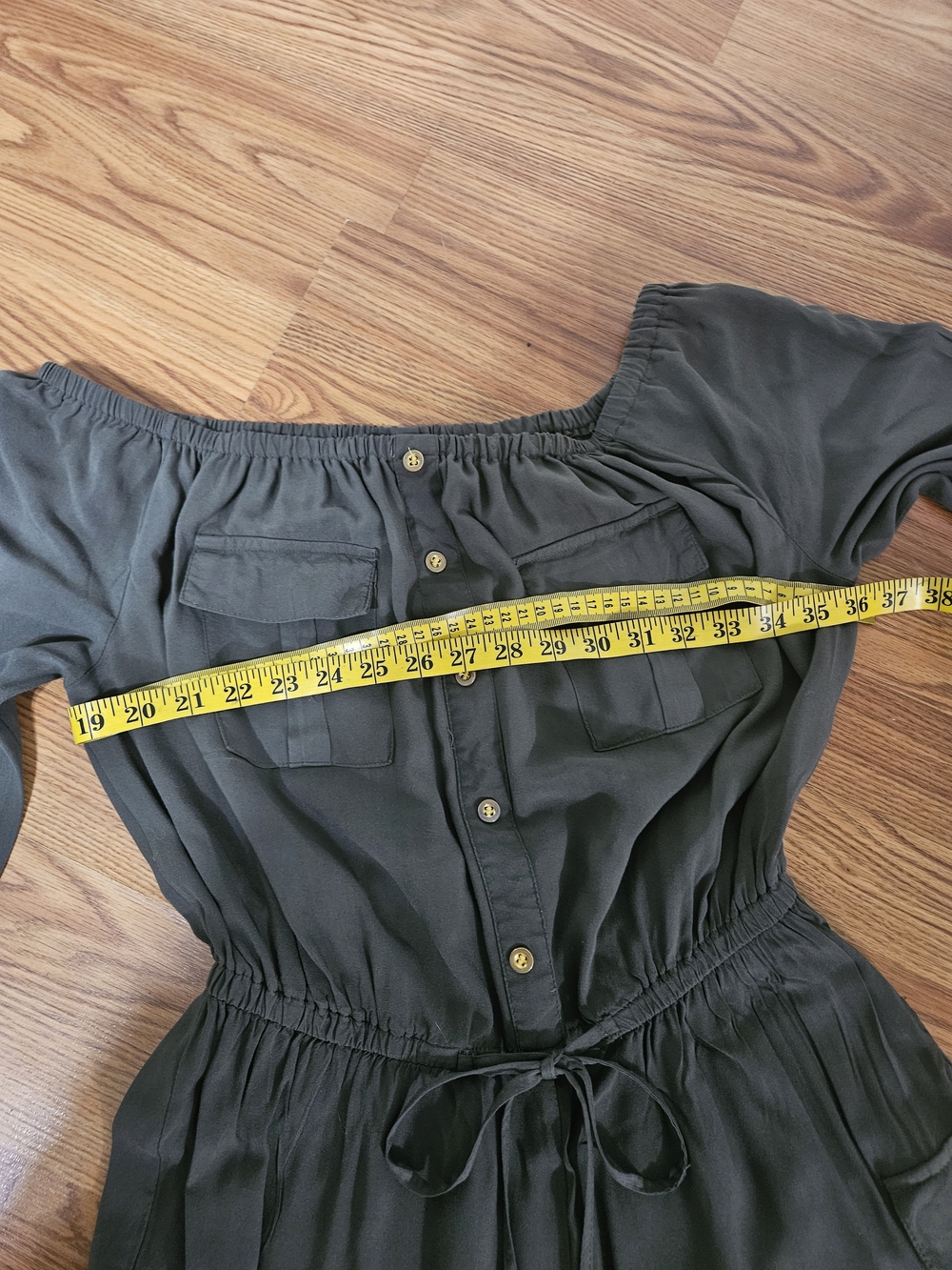 New York & Company Olive Utility Off-Shoulder Jumpsuit - Picture 5 of 8